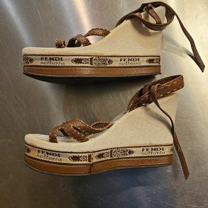 fendi women platform sandals beige size 38